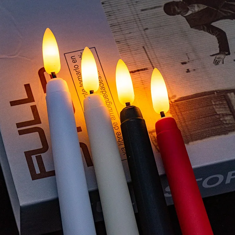 Velas electrónicas LED sin llama con batería, vela larga cónica para fiesta, boda, decoración del hogar, lámpara intermitente, 3/6 Uds.