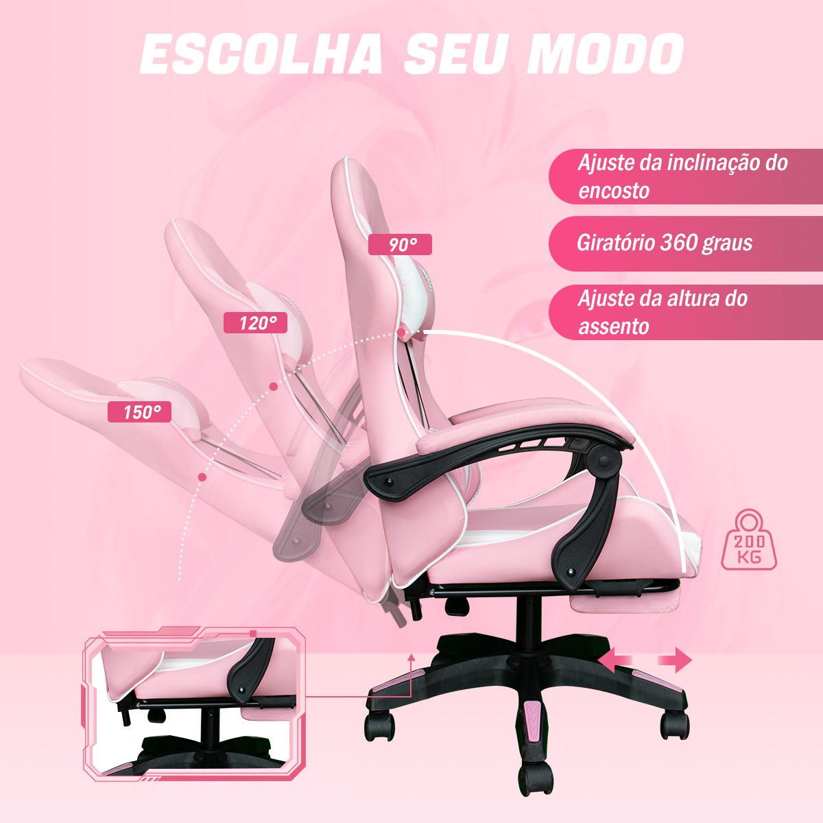 Cadeira ergonômica para jogos Python Fly Premium com apoio lombar, cadeira para jogos e lazer feminina, enviada do Brasil