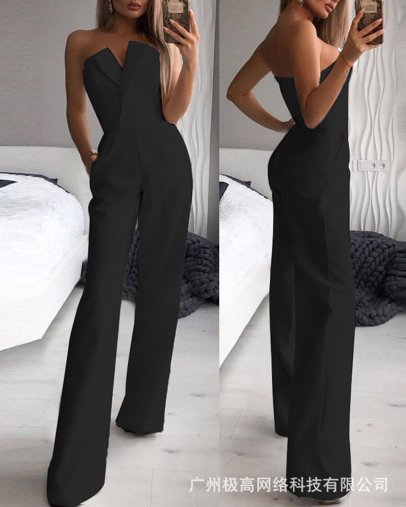 Jumpsuits สําหรับผู้หญิง Jumpsuits เซ็กซี่ Slim Office Lady Elegant Chic แขนกุดสีดําสีขาวสีแดง Casual Romper Bodysuit