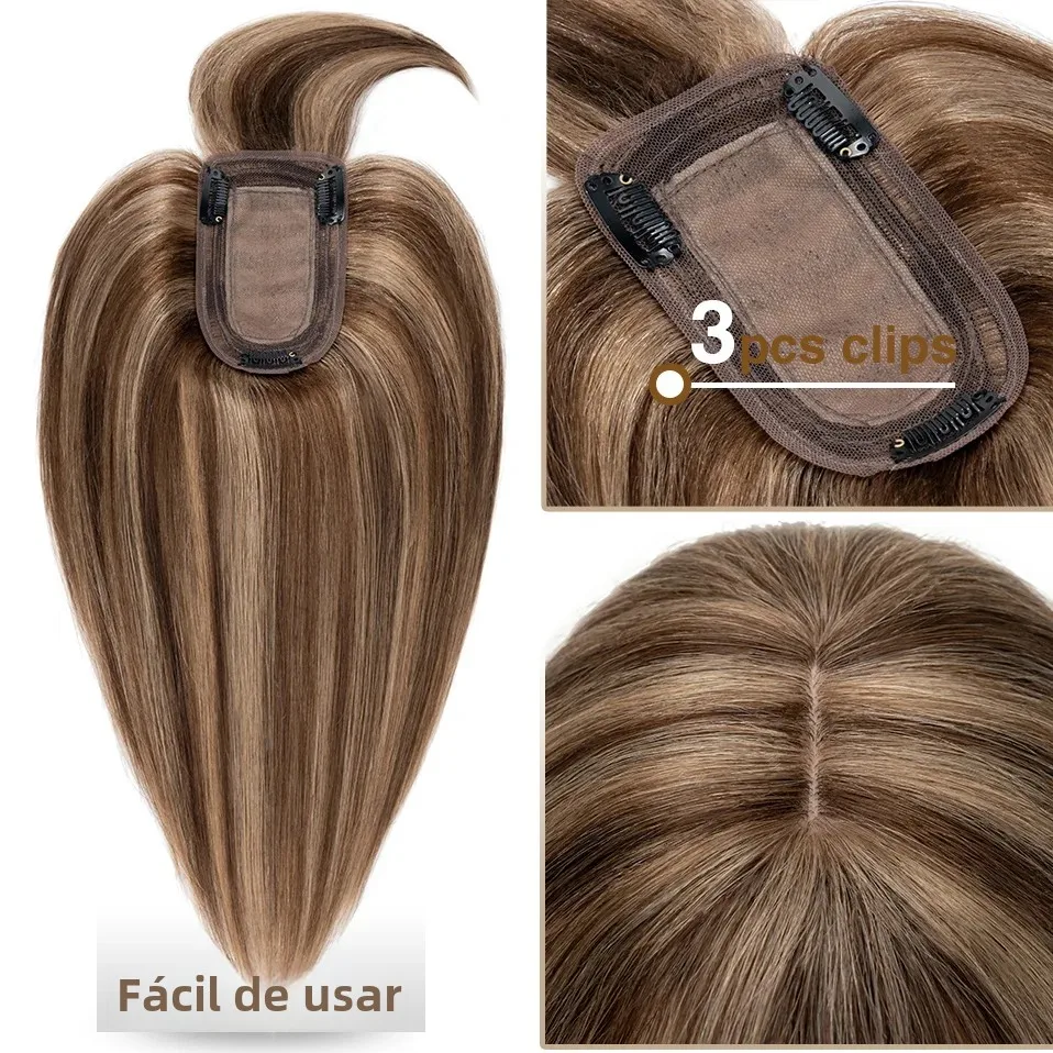 S-noilte 7x13cm toppers de cabelo humano base de seda cabelo cilp 18 polegada peruca de cabelo natural 100% grampo de cabelo humano em peruca cabelo falso