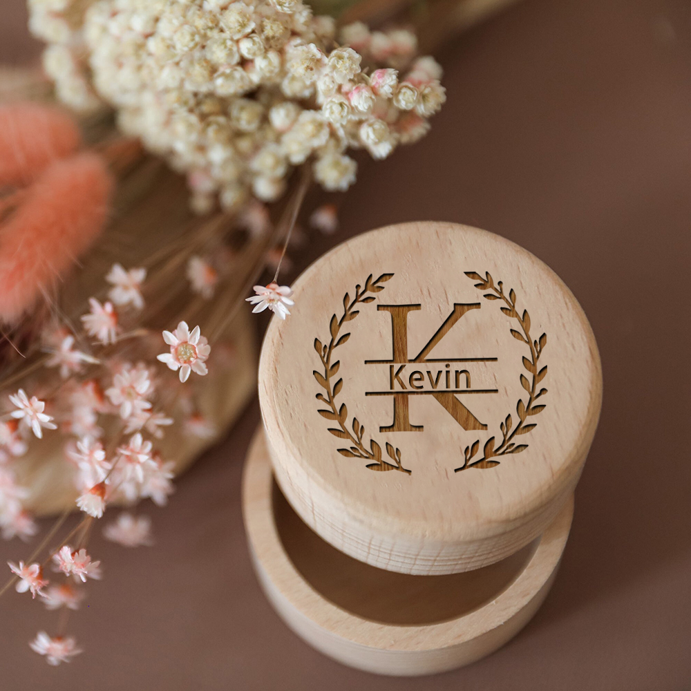 Caja de dientes de bebé grabada con nombre, inicial personalizada, recuerdo de dientes, rizo Umbilical, cajas de recolección de pelo de madera, regalo de Baby Shower