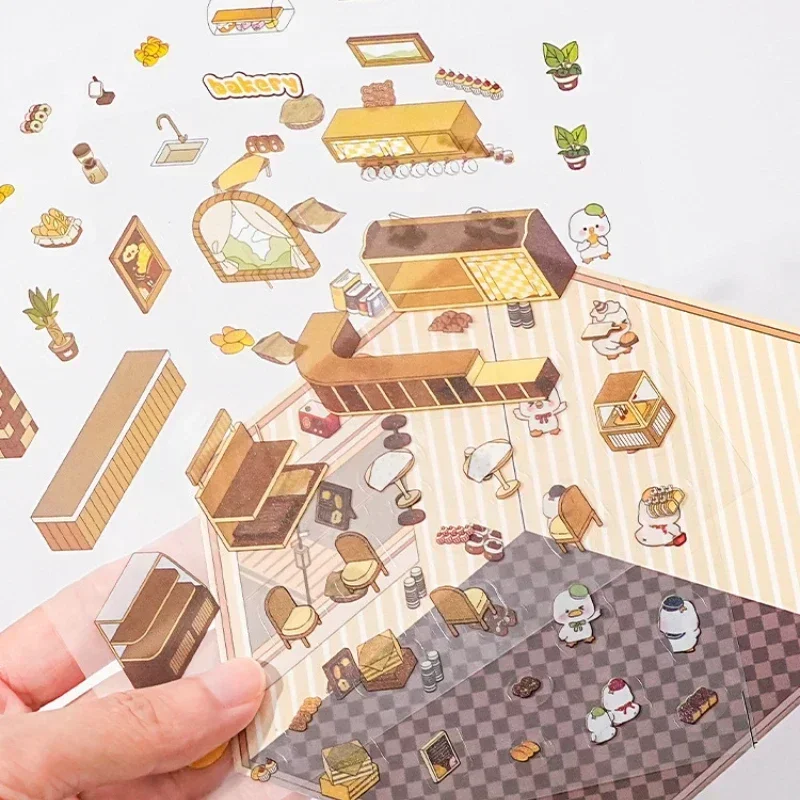 ペットかわいい漫画動物ミニチュア世界 3D 風景ステッカー楽しいかわいい子供 DIY ルーム装飾おもちゃギフトシーンレイアウトステッカー