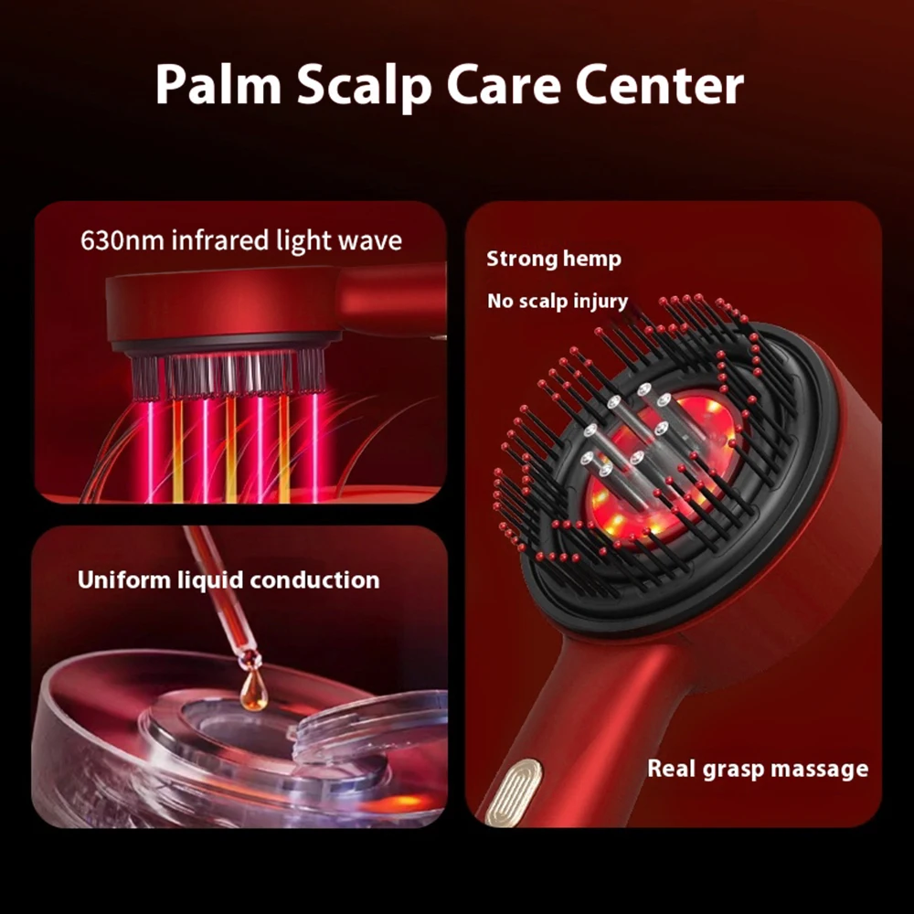 Pente de massagem elétrico com vibração terapia de luz vermelha escova do couro cabeludo crescimento do cabelo anti-perda de cabelo aplicador de óleo líquido cuidados com o cabelo