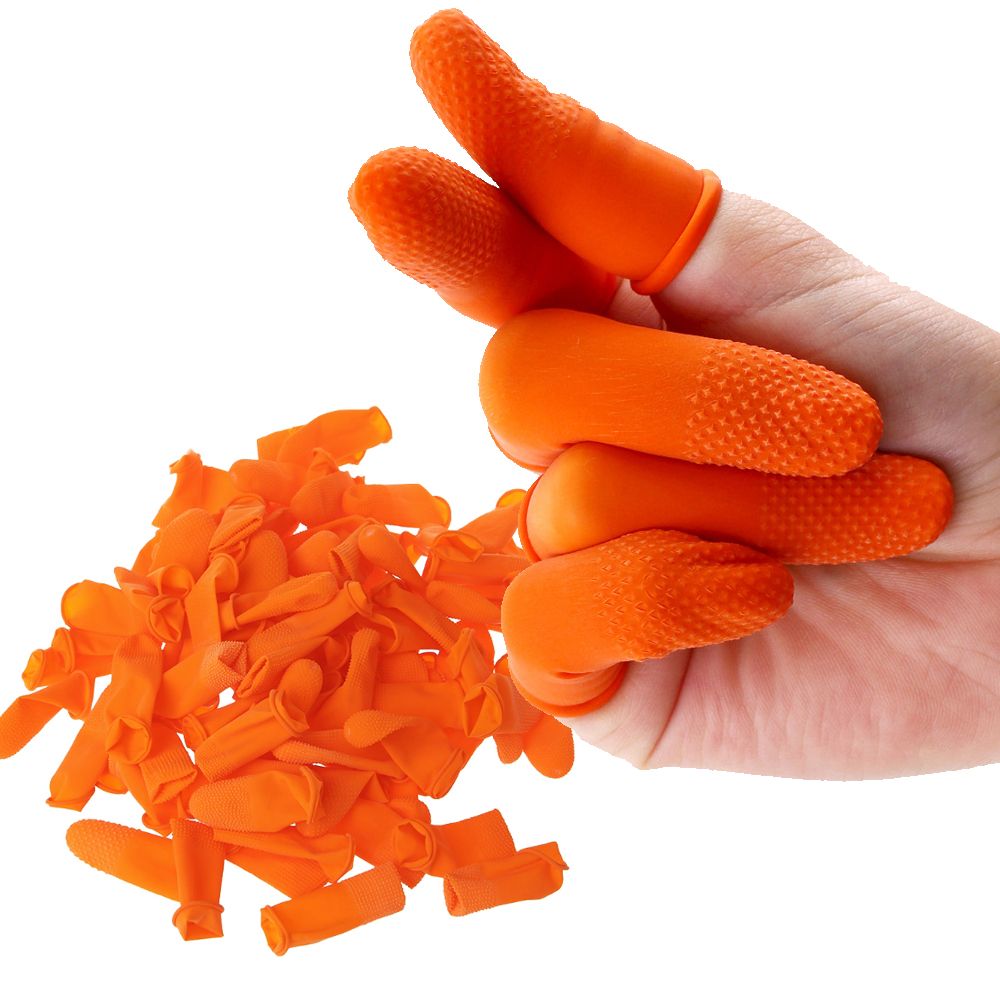 100PCS ปลายนิ้วถุงมือป้องกันยางธรรมชาติแบบใช้ซ้ําได้ Finger Cover ถุงมือ Non-SLIP Latex Finger Cots เล็บเครื่องมือ