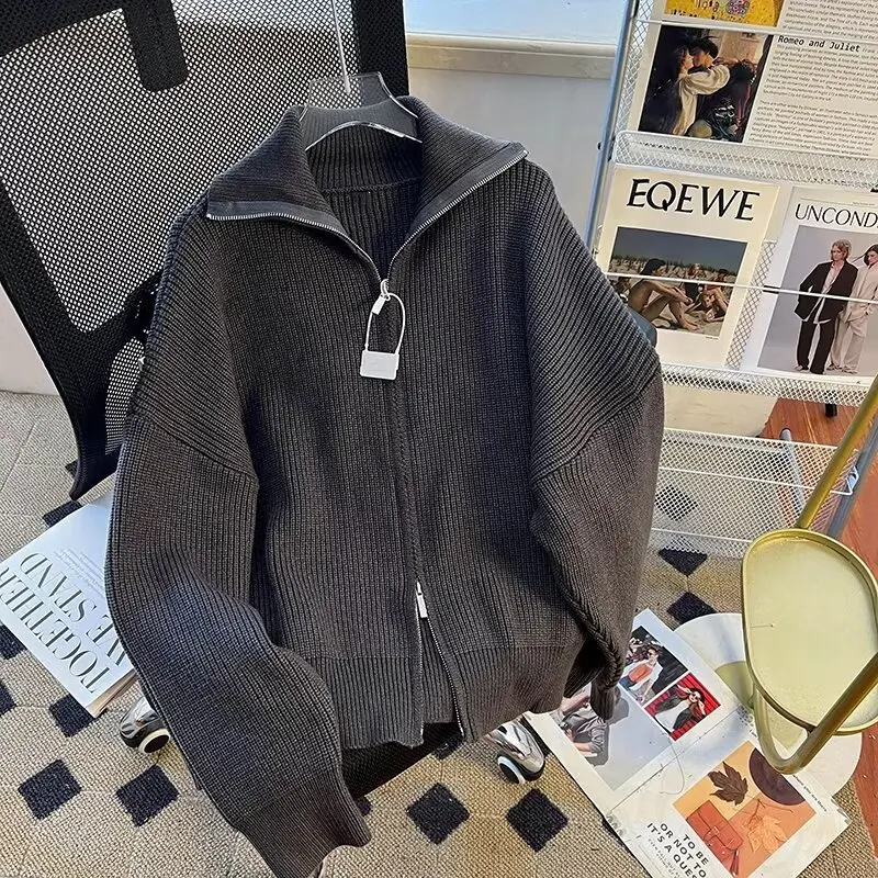 Модный повседневный свитер, мужские куртки, вязаные свитера на молнии с длинными рукавами, кардиганы для мужчин, осеннее однотонное вязаное пальто для отдыха