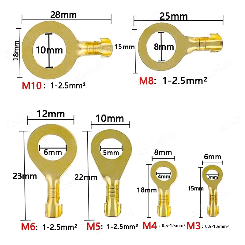 540/300/150PCS Capicorda ad anello Occhi Terminali a crimpare in rame Capicorda rotondi per cavi Connettore per cavi Kit di assortimento non isolato Strumento per connettori