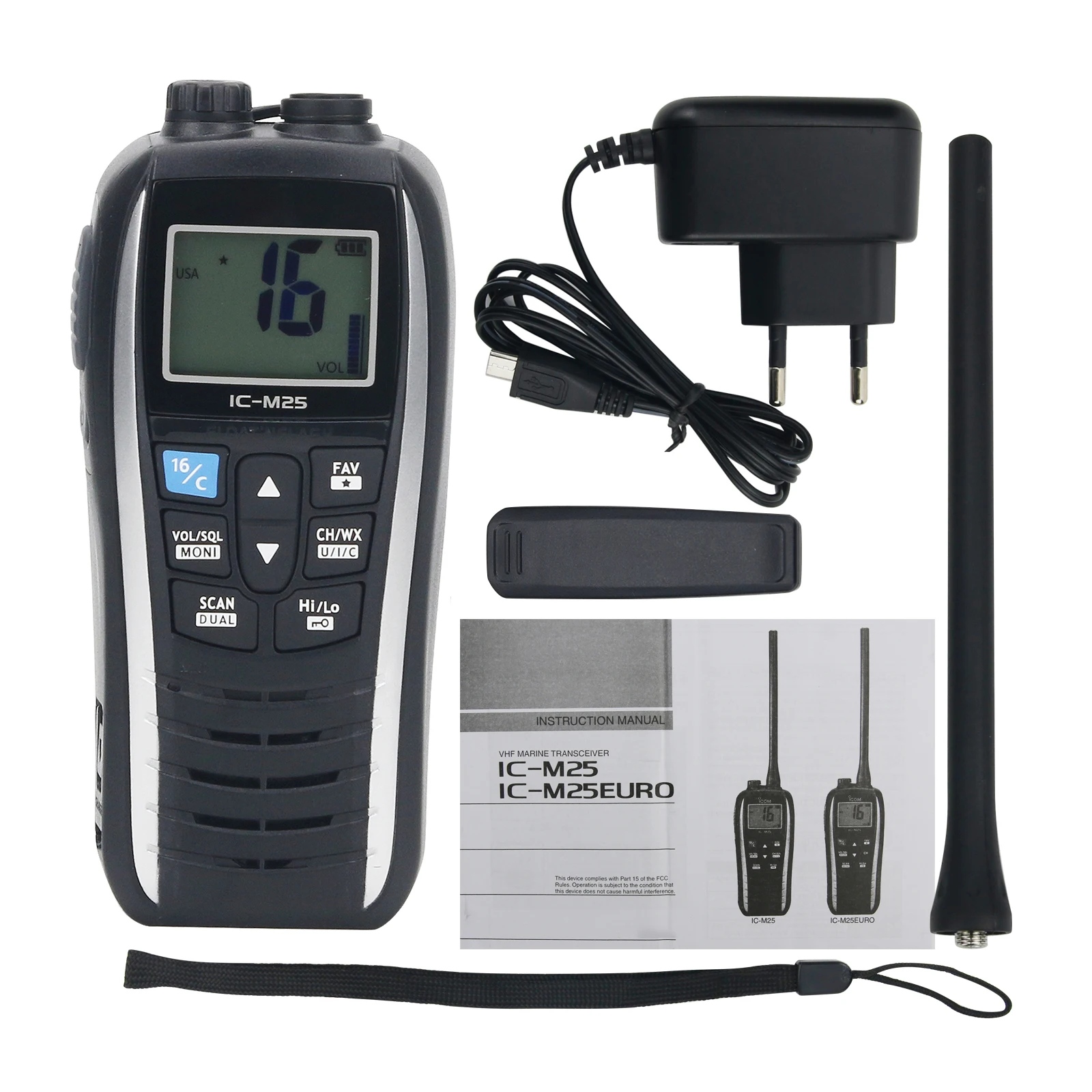 Transceptor de mano VHF, Walkie Talkie marino, Radio marina VHF, resistente al agua, IC-M25, 5W, 5KM