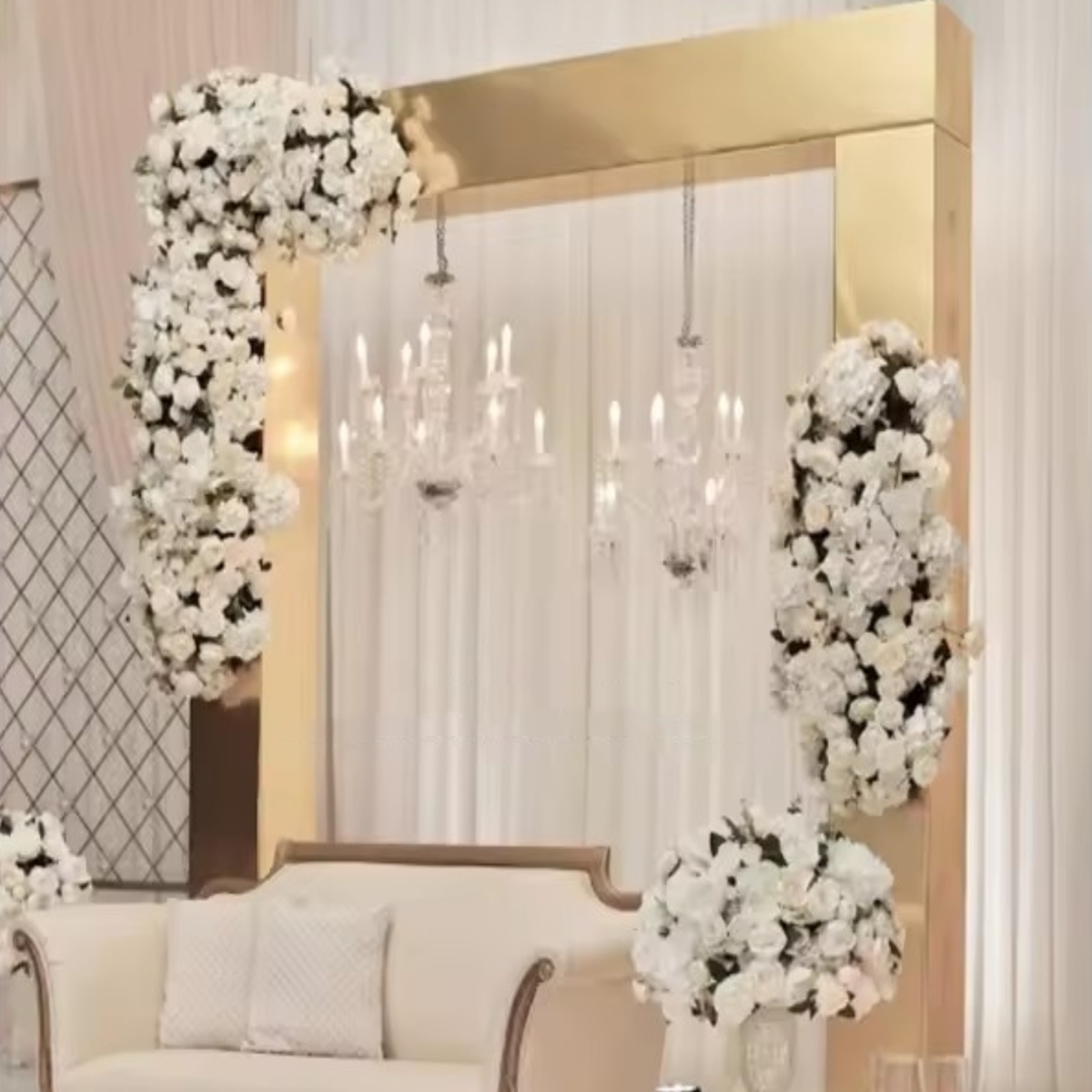 No flowers)Wedding Decoration Items Acrylic Mirror Arches Background Wedding Gold  Arch Backdrop Stand