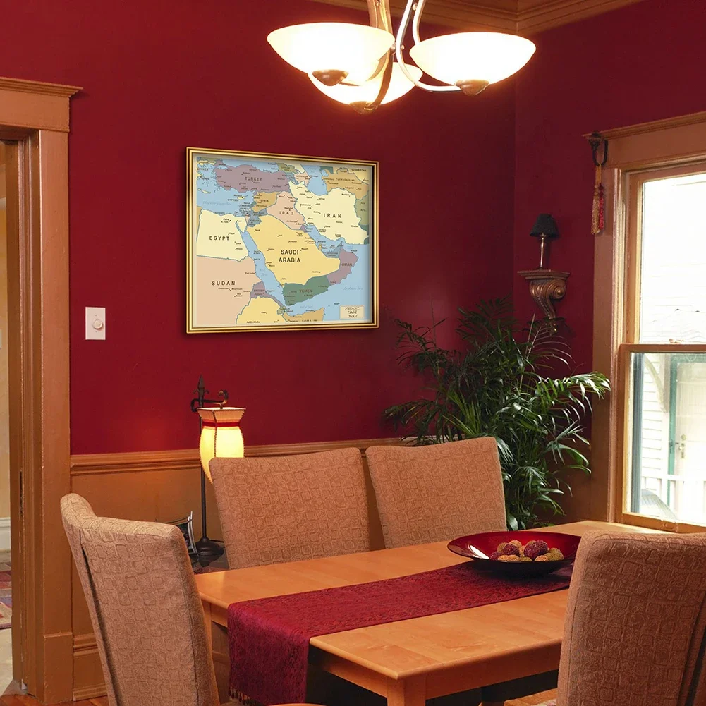 90*90 Cm Trung Đông Bản Đồ Chính Trị Không Dệt Tranh Canvas Trang Treo Tường Phòng Khách Trang Trí Nhà Cửa đồ Dùng Học Tập