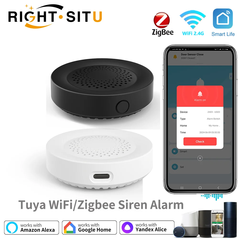 Tuya WiFi ZigBee сирена сигнализация 100 дБ звук для умного дома свет домашняя автоматизация охранная сигнализация работает с Smartlife Alice Alexa