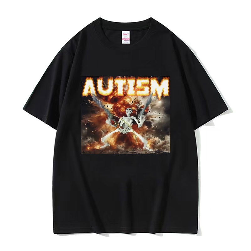 Camiseta con gráfico de esqueleto divertido autista para hombre, camisetas Retro góticas a la moda, camiseta de manga corta de gran tamaño con cuello redondo para hombre, Unisex
