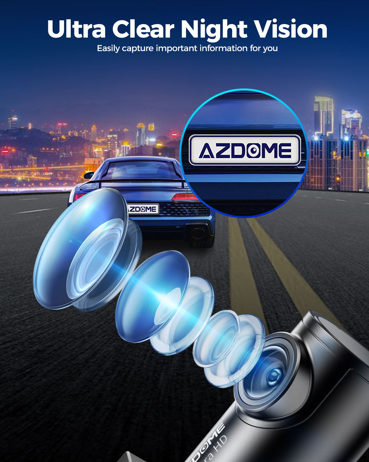 AZDOME-Caméra de tableau de bord avant et arrière pour voitures, M300S, 4K, WiFi 5.8G, GPS, carte SD 64 Go gratuite, commande vocale, vision nocturne WDR