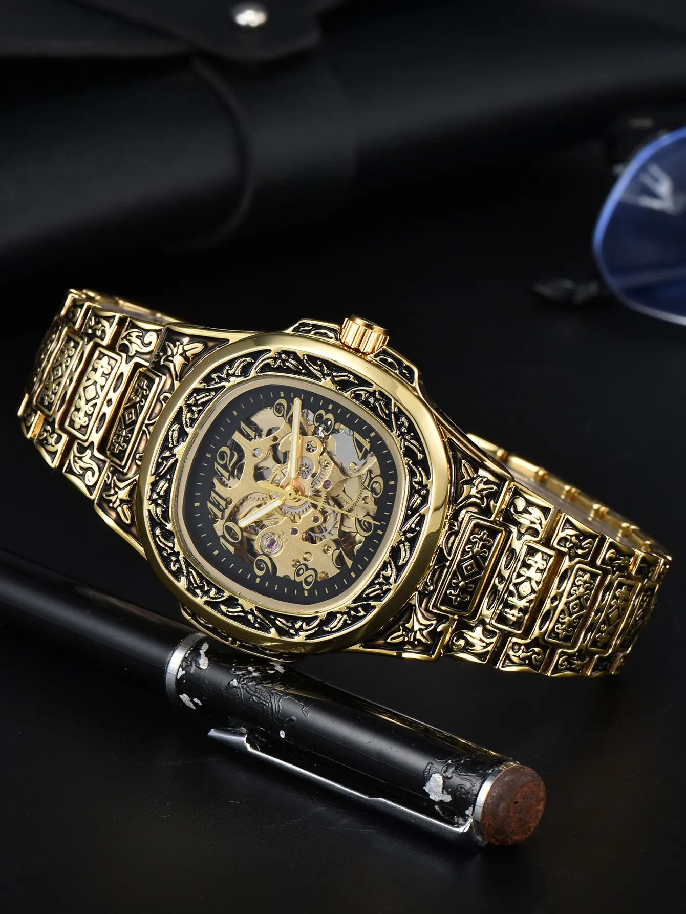 Reloj Automático LONGLUX para hombre, relojes de pulsera mecánicos retro, reloj esqueleto resistente al agua de aleación de lujo para hombre, regalo para hombre
