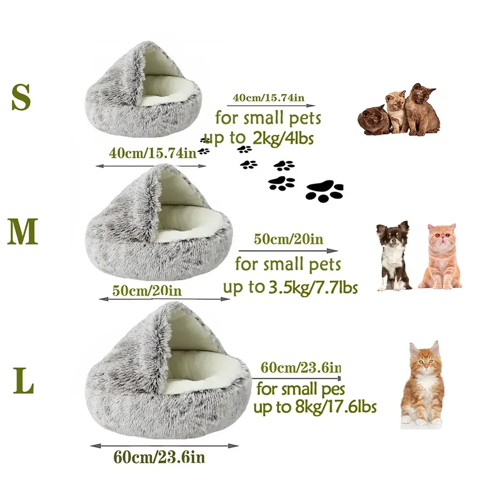 Plüsch-Haustierbett mit Kapuze, rund, flauschig, weich, Katzenbett, Haustierkissen, warm, für Katzen und Hunde, 2-in-1, Schlafnest, Höhle für kleine Hunde