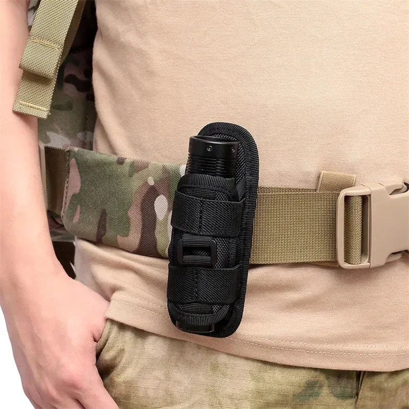 Bolsa para linterna, cinturón, bolsa para antorcha, accesorios de iluminación de caza duraderos, kits de supervivencia, funda para antorcha giratoria de 360 grados