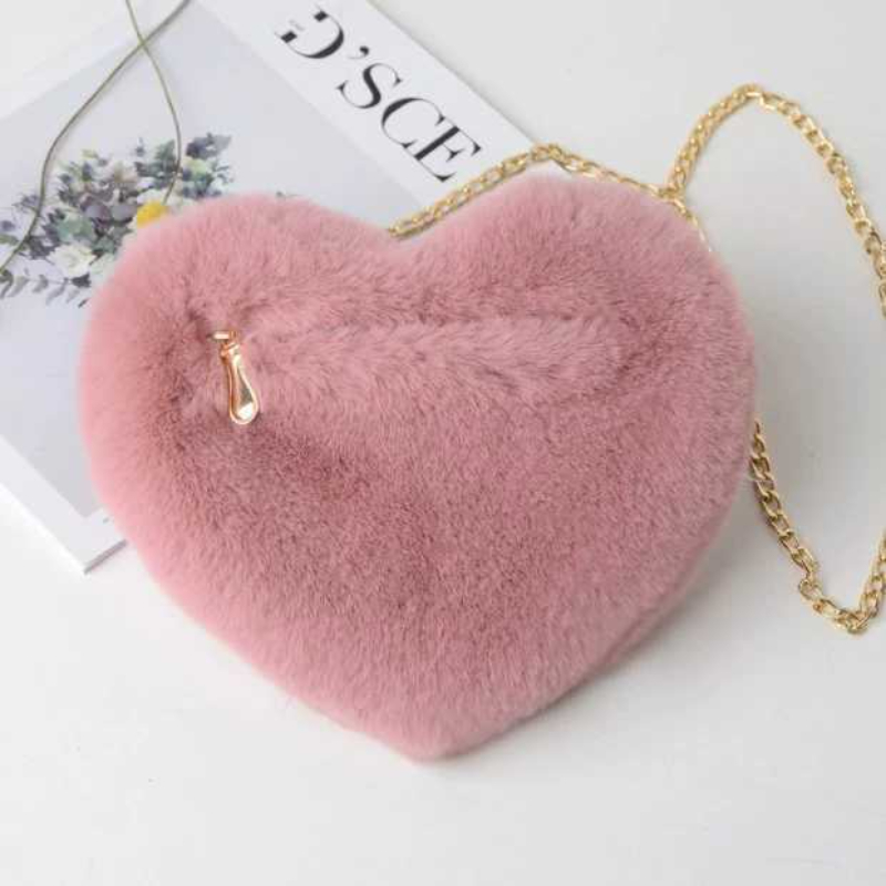 Bolso cruzado Diagonal con forma de corazón de melocotón para mujer, bolsa pequeña de amor, cadena de Día de San Valentín, felpa, nuevo