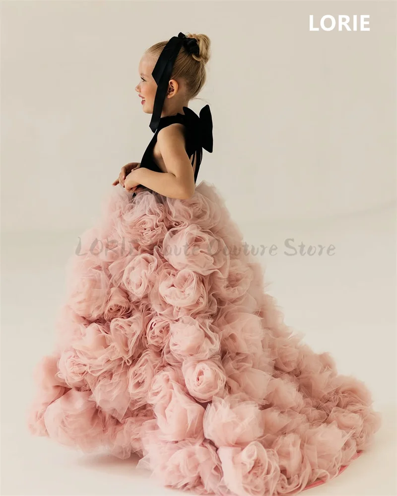 LORIE A-Line ชุดเดรสดอกไม้แขนกุด Appliques สีชมพูชุดเด็กผู้หญิงชุดวันเกิดคริสต์มาสของขวัญที่กําหนดเอง 2025