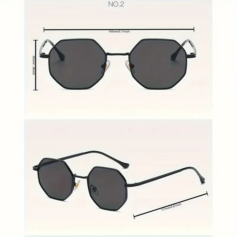 1 pieza de gafas de moda para mujeres y hombres, gafas octogonales con marco de metal poligonal retro para viajes de fiesta en la playa