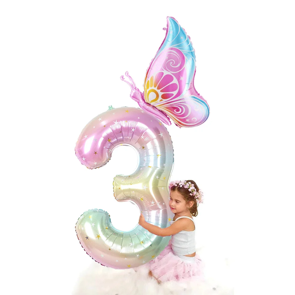 Globo con números degradados coloridos de 40 pulgadas, globo de helio de aluminio de 0-9 dígitos, decoración de fiesta de cumpleaños para niña, regalos para Baby Shower para niños
