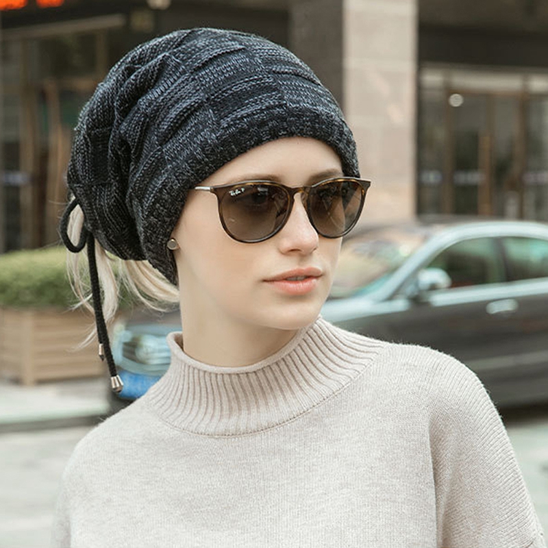 Herfst Winter Warm Gebreide Muts Bobble Hoeden Mannen Vrouwen Bandana Baotou Trekkoord Cap Sjaal Dikke Warme Zachte Beanie Skullies Hoofd Hals