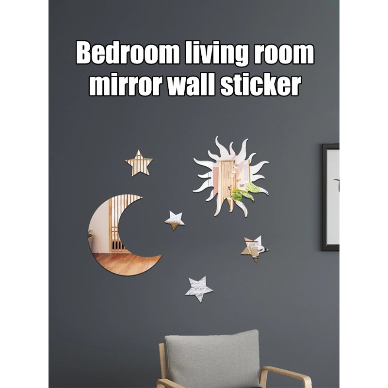 6PCS Star Moon Combination Mirror Acrylic Stereo Self Adhesive Diy Bedroom Living Room Can Be Removed Wall Stickers