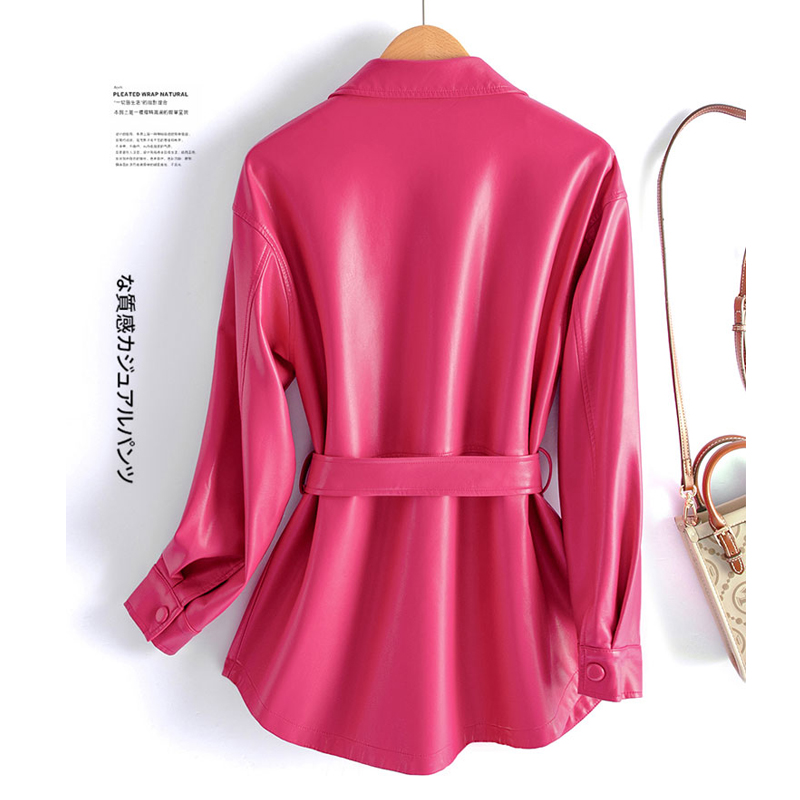 Sheepskin Leather Jacket Women Fashion Irregular Turn-down Collar Lace-up Belt Chic Office Ladies Real Split Leather Jacket Coat