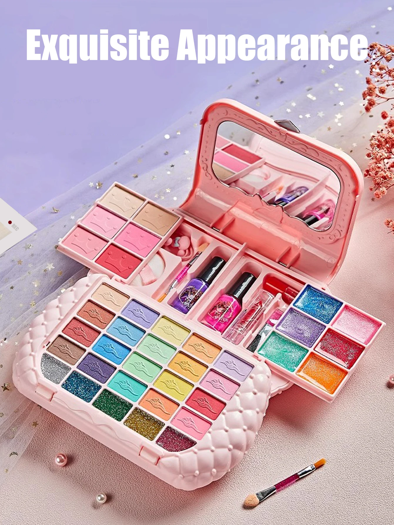 Conjunto cosmético lavável com espelho, kit de maquiagem, bolsa pequena, não tóxica e segura, presentes de aniversário para meninas, brinquedos de beleza infantil