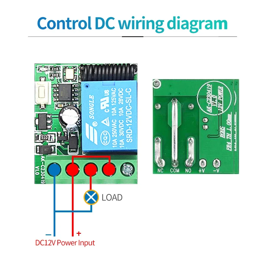 Uniwersalny bezprzewodowy przekaźnik RF 433MHz, 1 kanał, 10A, DC12V, odbiornik i nadajnik, zdalnie sterowany przełącznik do bramy garażowej, elektromagnetyczny zamek.