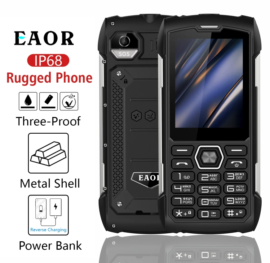 Прочный фонарик EAOR 2G, 4000 мАч, большой аккумулятор, внешний аккумулятор, IP68, водонепроницаемый, 2,8 IPS, большой экран, камера 0,3 м, функция мобильного телефона MTK