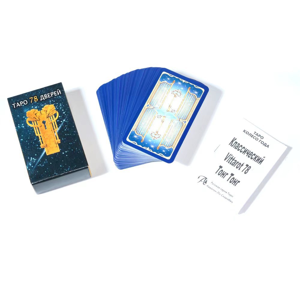Tapo 78 cartas de Tarot de 78 puertas, versión rusa, juego de mesa de fiesta familiar con borde azul, instrucciones en papel