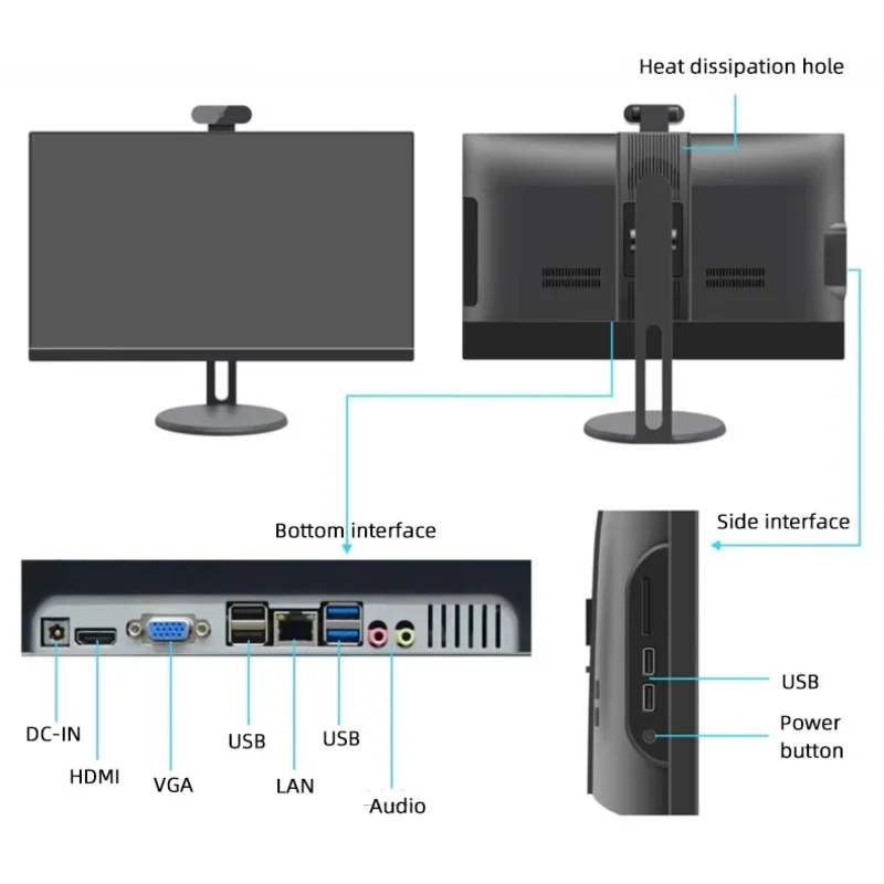21.5 23.8 นิ้ว AIO PC Core i3 i5 i7 N5095 สํานักงานโรงเรียน Win10 Linux Ubuntu WIFI All in One คอมพิวเตอร์เดสก์ท็อป