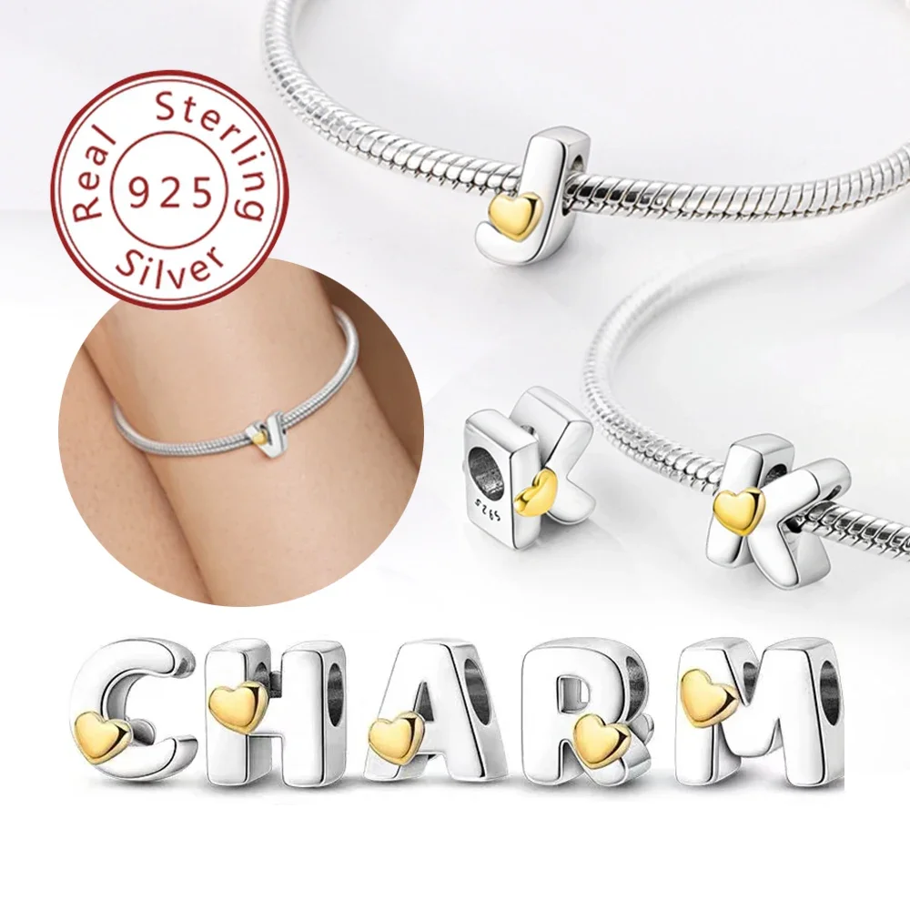 925 prata esterlina 26 A-Z carta encantos contas caber charme pulseira original para mulheres diy jóias finas presentes