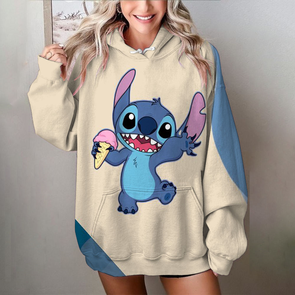 MINISO Women Disney Sweater Stitch Printed Sweatshirts Cute Cartoon Jacket Clothes Hoodie Woman Autumn/Winter Oversize Clothing