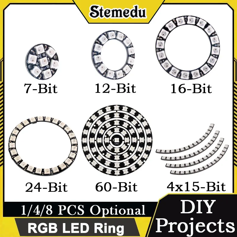 7/12/16/24/60 Bits WS2812B 5050 RGB LED Anello Lampada programmabile Luce Arduino/Raspberry Pi Compatibile 1/4/8 PZ Opzionale