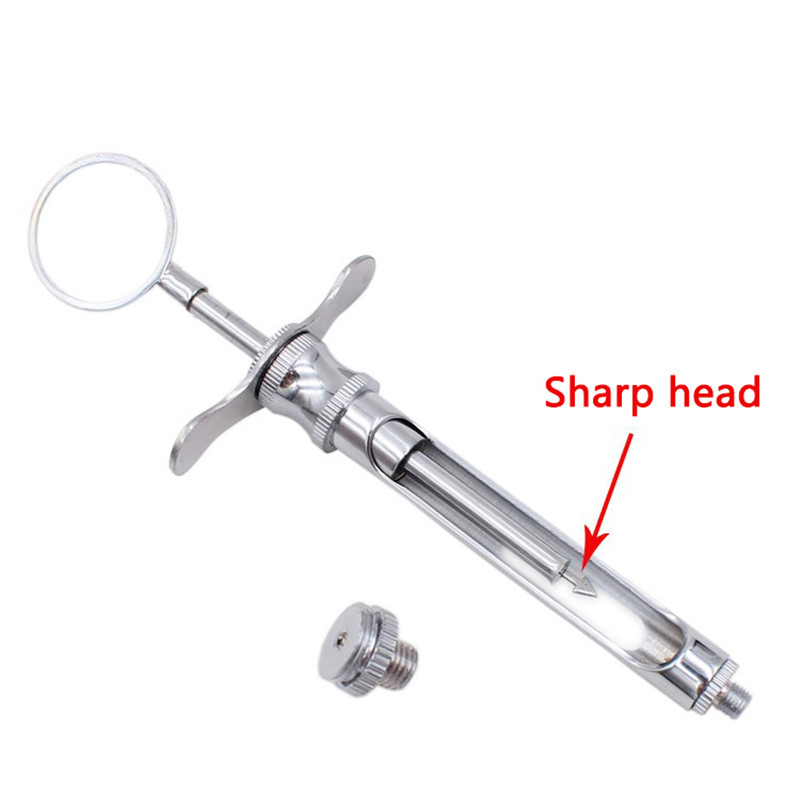 1 Set Zahnmedizin-Injektionsspritze, hakenförmiger, scharfer Kopf, Edelstahl, Dental-Spritze, chirurgisches Instrument, 1,8 ml