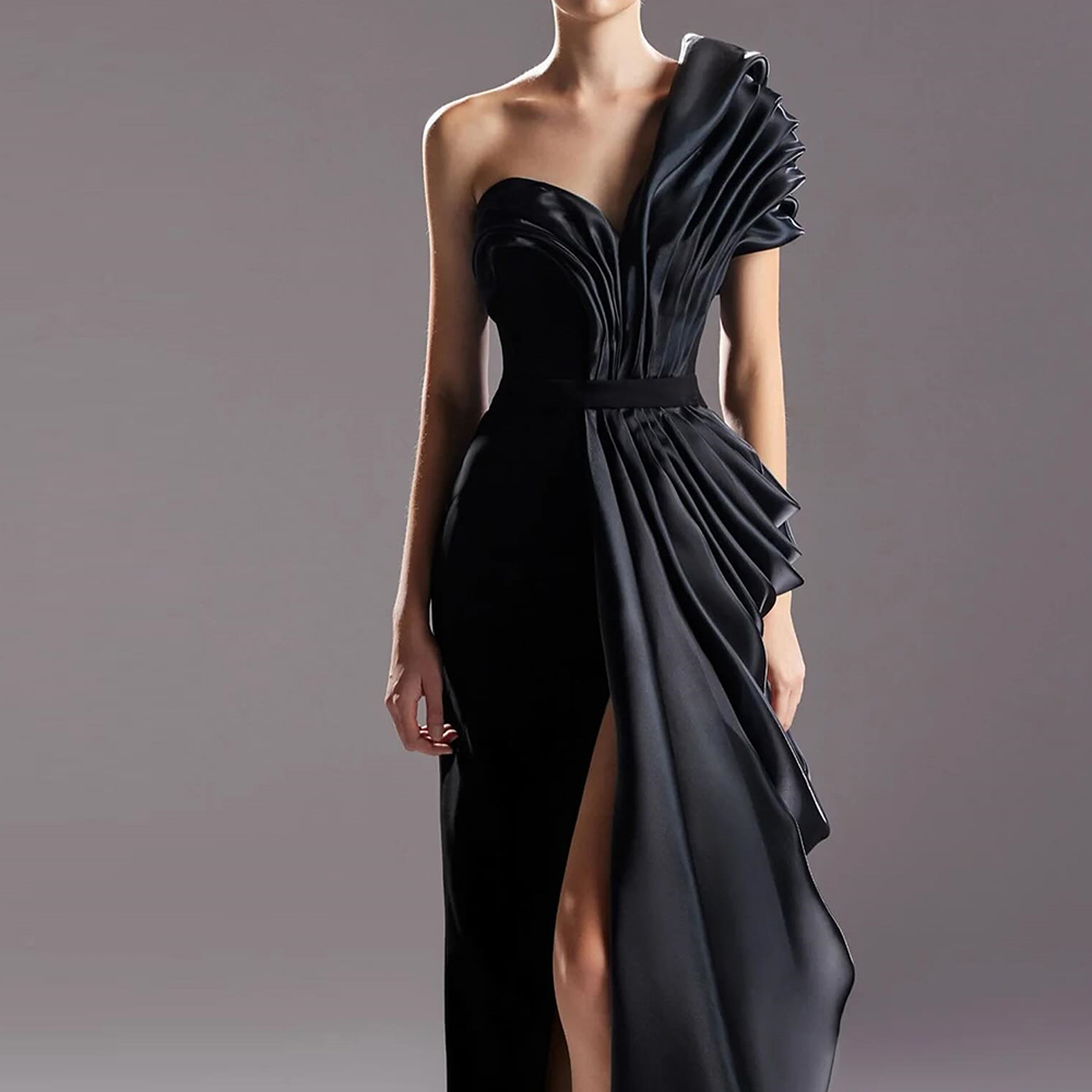 Vestidos de Noche de Jersey con un hombro y cremallera en la espalda, elegantes, personalizados, drapeados, con abertura frontal, tren de barrido, Arabia Saudita, 2024