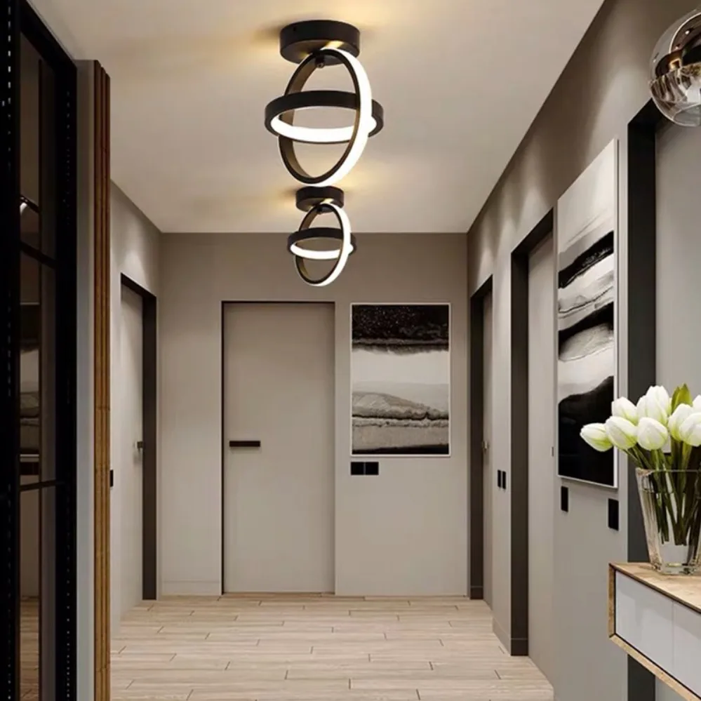 Plafoniera moderna a LED 2 anelli Lampada da soffitto dal design creativo Apparecchi di illuminazione per interni Corridoio Balcone Corridoio Ufficio Luce