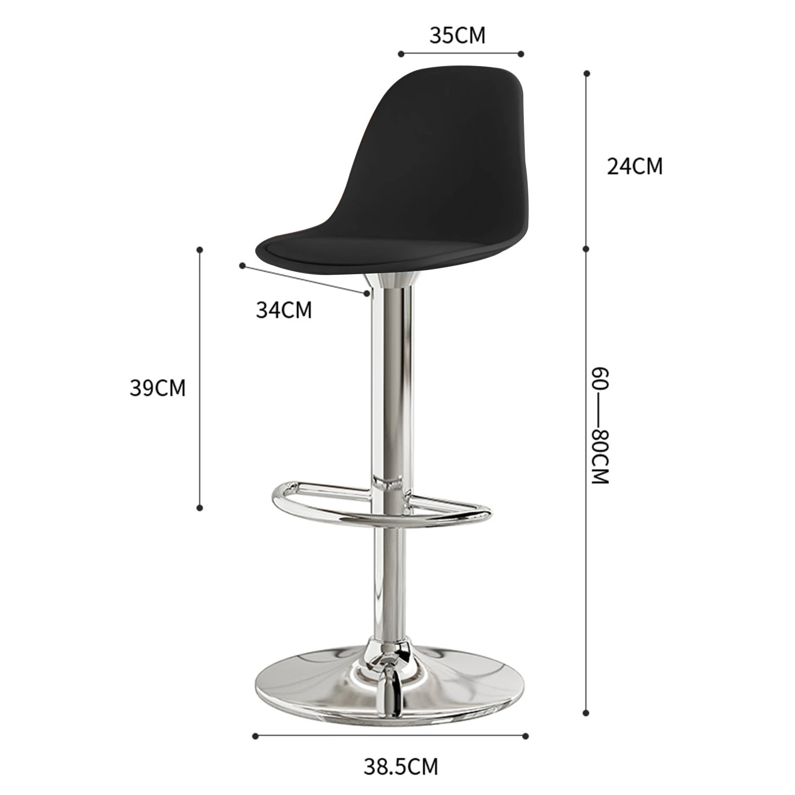 Bar Stools Set of 2, Faux Leather Counter Height Barstools with Back & Footrest, Height Adjustable Swivel Bar Chairs, Modern