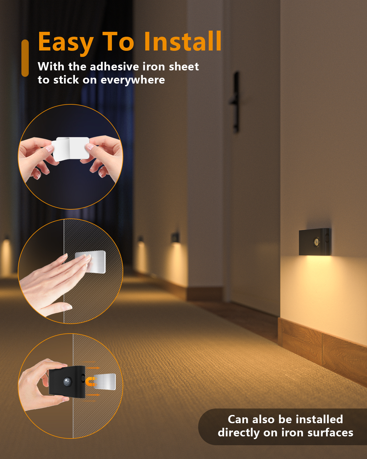 Luz nocturna con Sensor de movimiento WILLED, luz de escalera recargable para interiores, color blanco cálido, para pasillo, escalera, baño, dormitorio, cocina