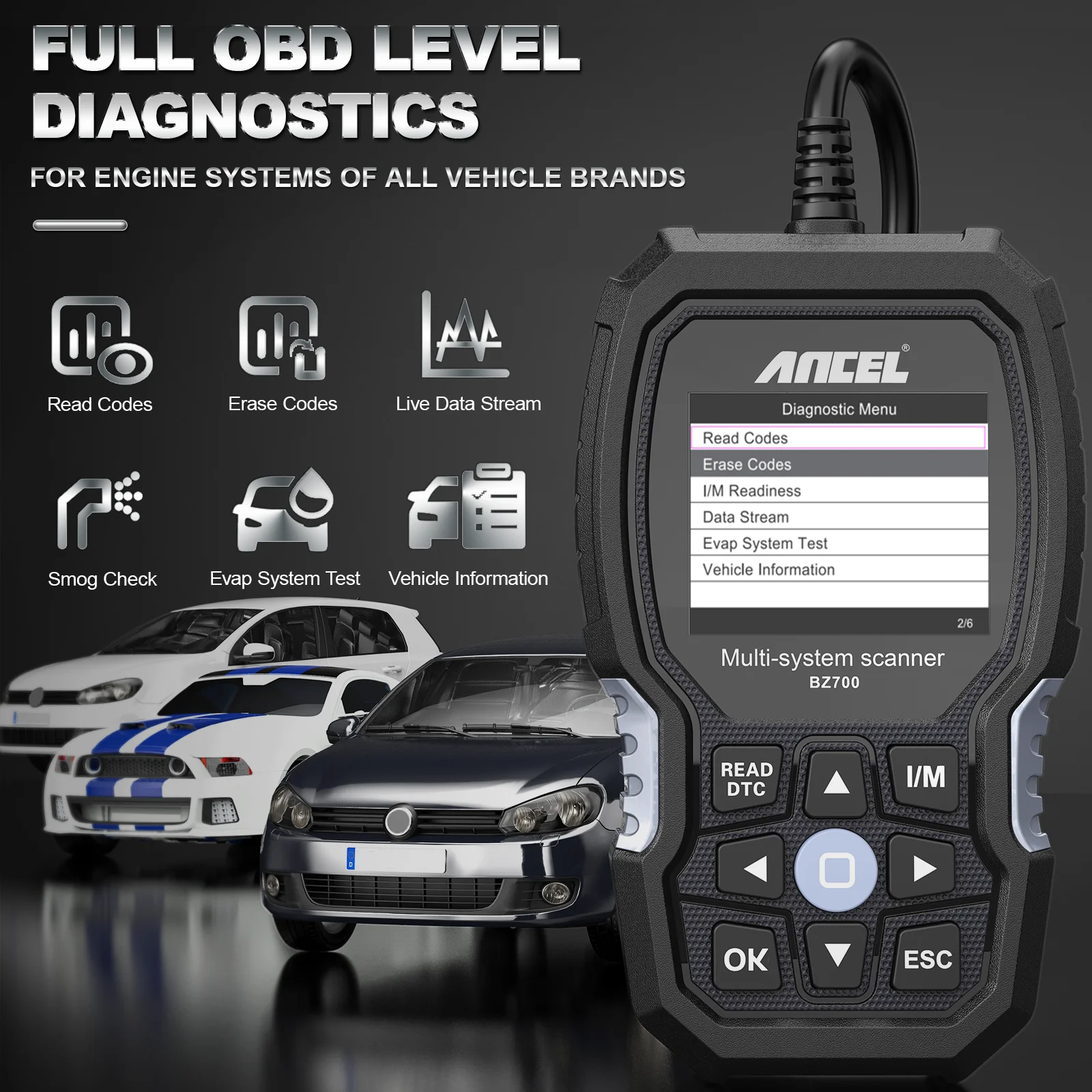 ANCEL BZ700 OBD2 Kfz-Scanner passend für Mercedes Benz Sprinter Smart, 9+ Reset Full System Car Code Reader Diagnosetool