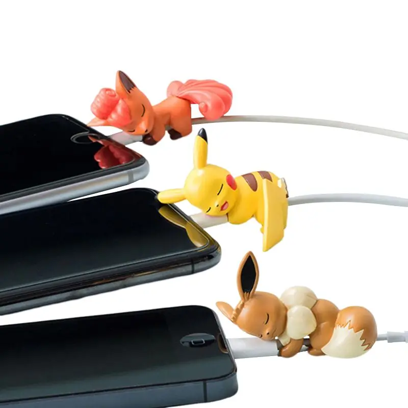 Pokémon Pikachu Dados Cabo Luva Protetora, Figura dos desenhos animados Fivela, Cabo de carregamento USB Rosca, Mordida Brinquedos Capa Protetora, Moda