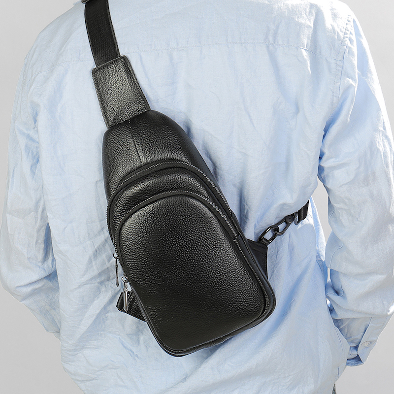 Bolsa de peito masculina de couro genuíno, bolsa crossbody antirroubo para negócios, curta viagem, academia, esportes, moto, festa casual