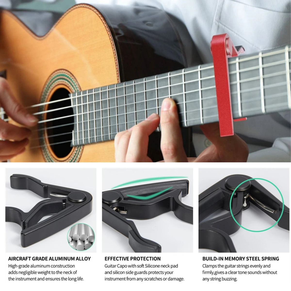 Miwayer อลูมิเนียมคุณภาพสูงกีตาร์ Capo สําหรับกีตาร์ 6 สายโลหะผสมโลหะ Universal Multifunction Capo