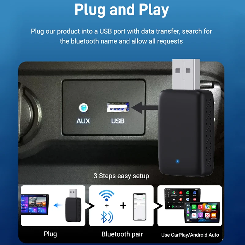 Nuevo Mini adaptador inalámbrico Carplay 2 en 1 y adaptador inalámbrico Android Auto con cable a Plug And Play inalámbrico para coches OEM 99%