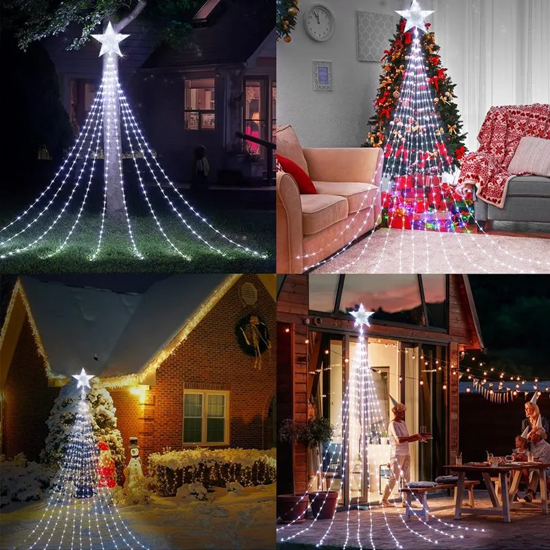 LED-Stern Wasserfall Lichter Weihnachts schmuck Lichterketten Weihnachts baum Ornamente für zu Hause 2024 Navidad Geburts neujahr 2025