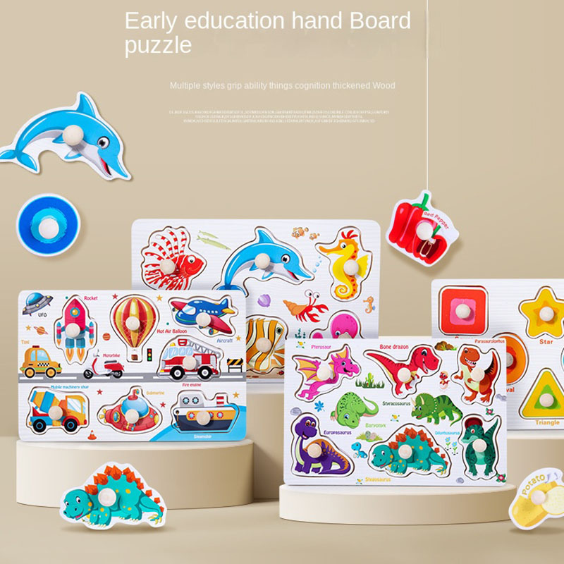 Dzieci zabawki edukacyjne Montessori dla dzieci drewniane Puzzle Cartoon zwierząt owoce kształty nauka ręka chwyć pokładzie układanki gry