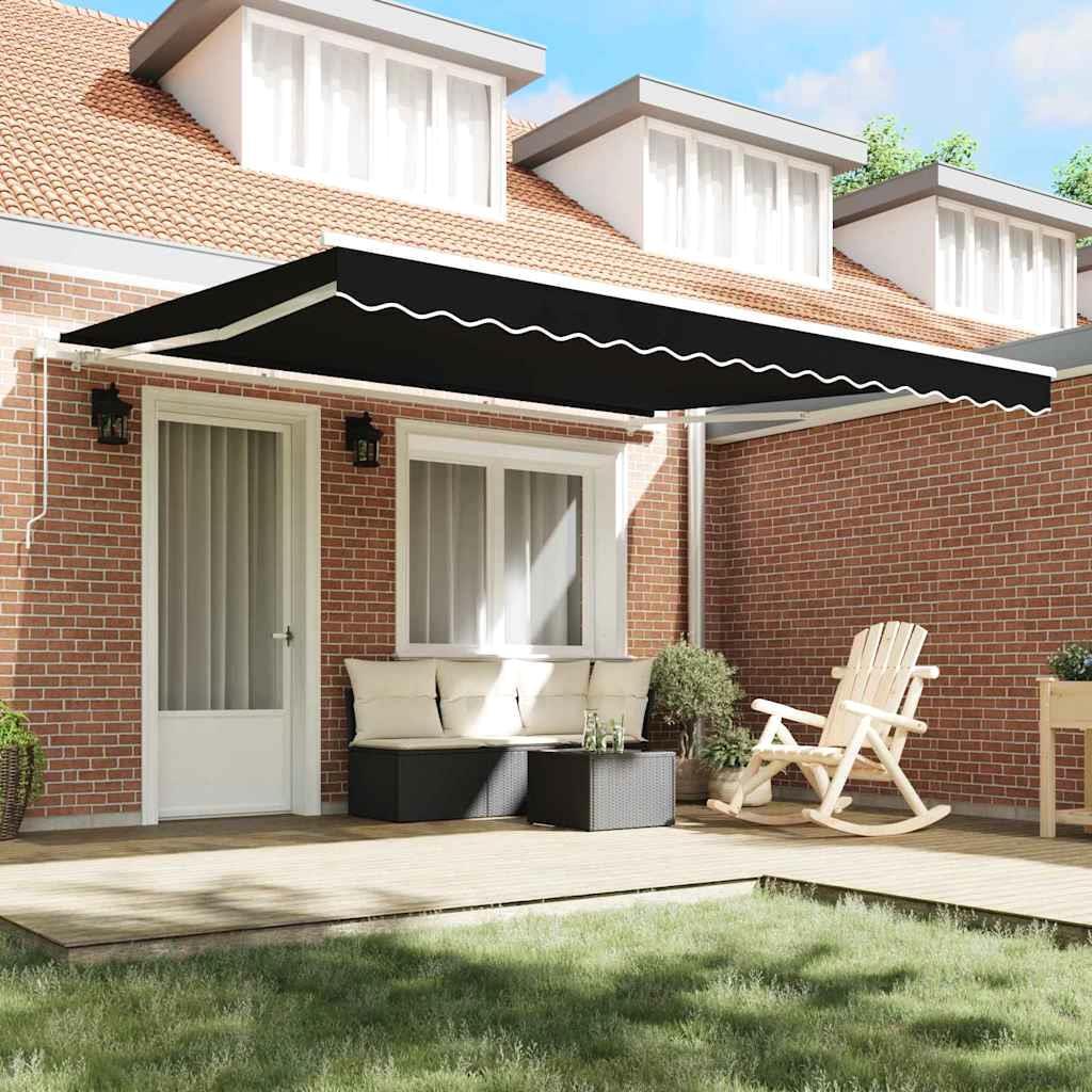 Toldo retráctil negro impermeable 400x350cm poliéster exterior sombrilla dosel jardín sombra refugio