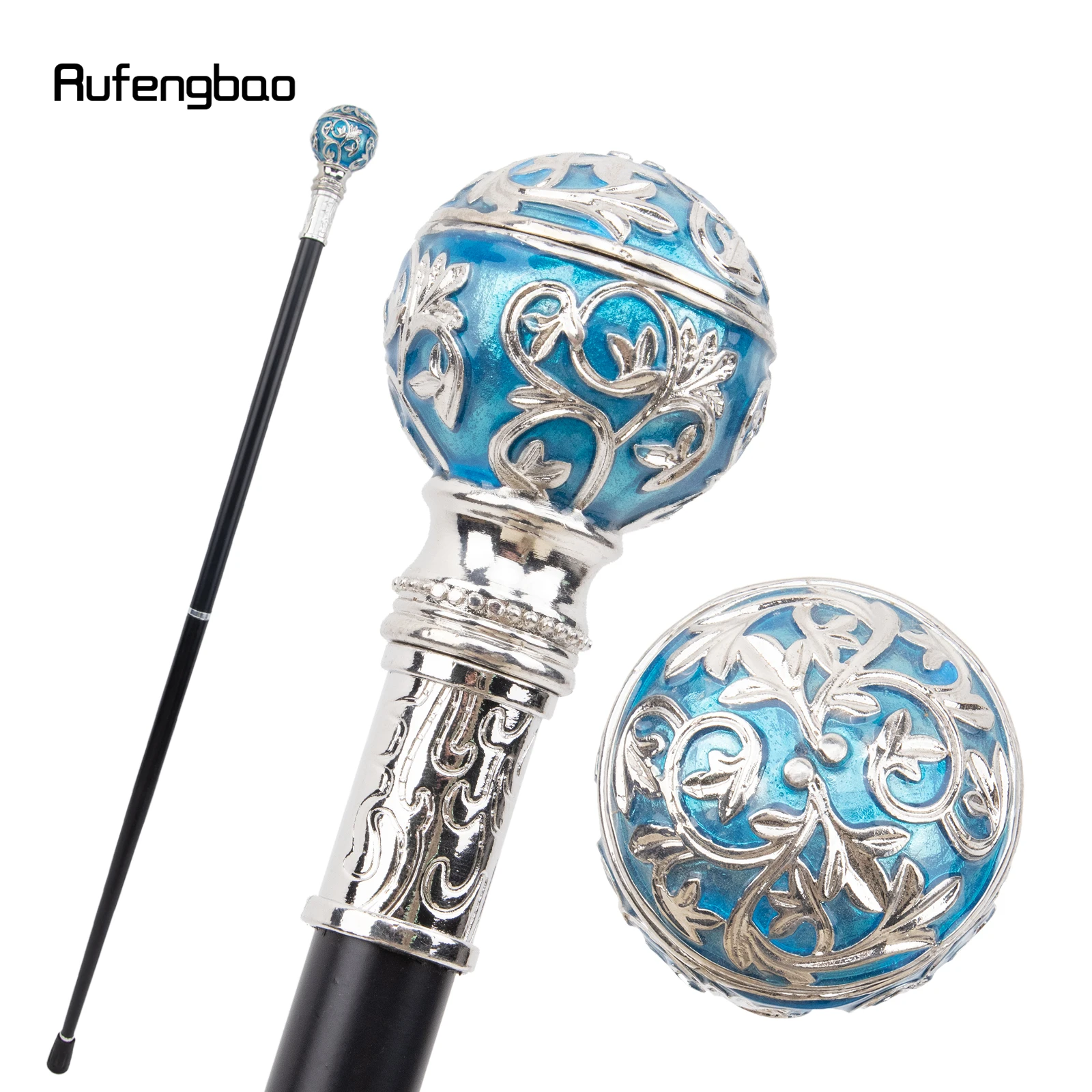 Bastón decorativo para caminar, Bola de flores blancas y azules, palo elegante para Cosplay, Crosier, 90cm