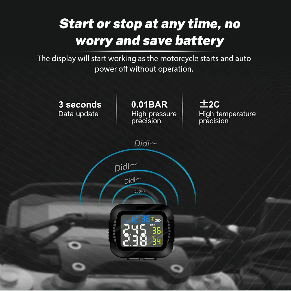 Motorrad tpms Reifendruck überwachungs system Temperatur alarm mit 2 externen Sensoren Moto Reifen alarmsysteme in Echtzeit