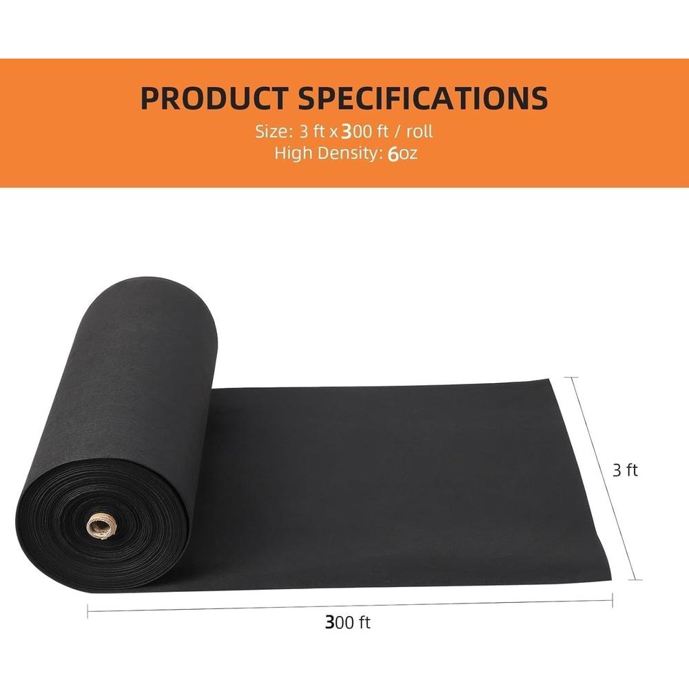 Landscape Geotextile Fabric 3ft x 300ft PP Drainage 6oz Driveway Road Tensile Strength 350N Load Capacity 440N Soil-Friendly